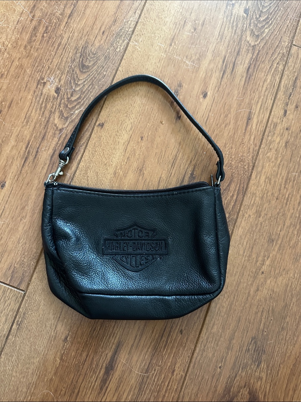 Harley-Davidson Black Leather Embossed Logo Wrist Pouch